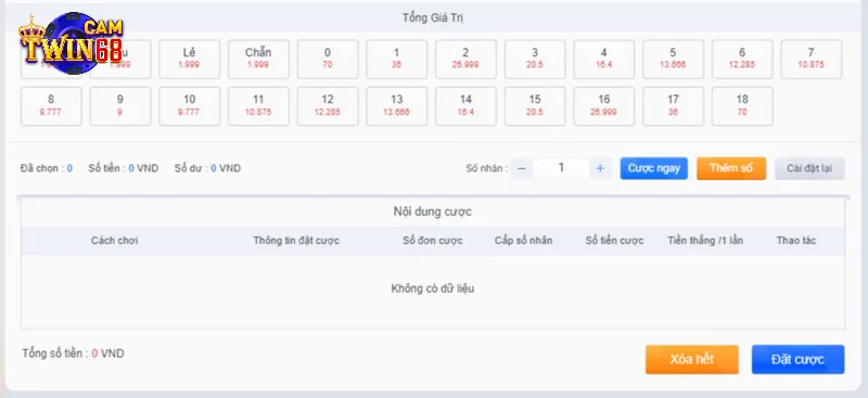 Giao diện game cược lô đề tại twin68